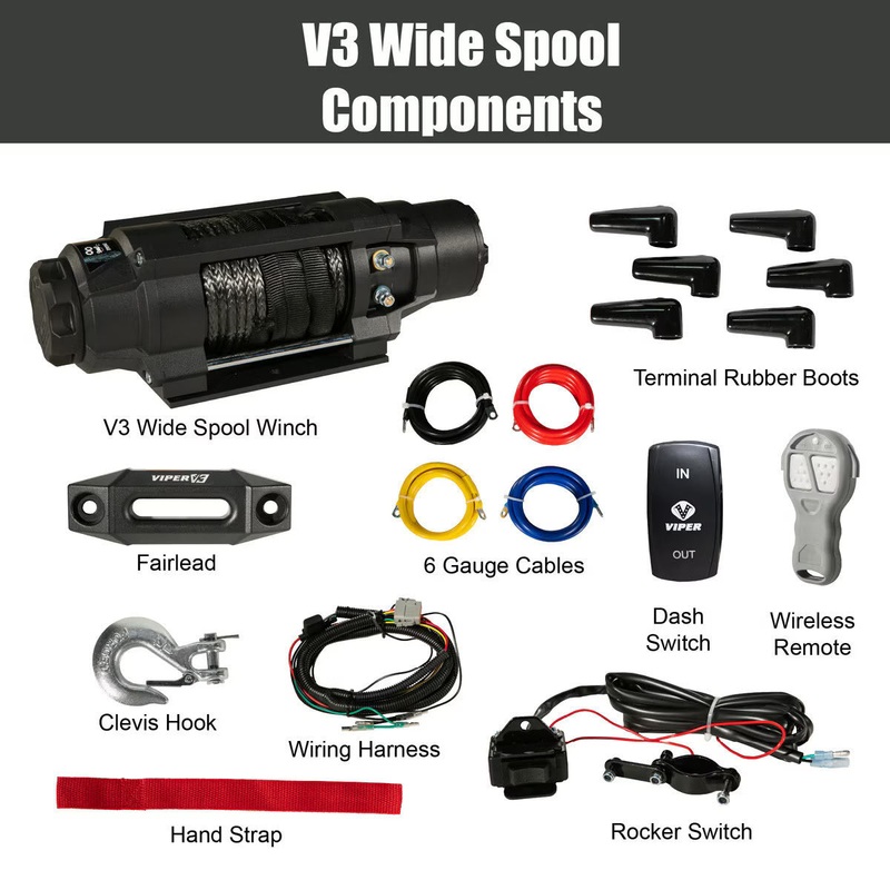 Viper V3 Wide Spool UTV Winch|4500|6000|Black|Red|Blue