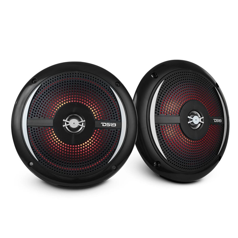 DS18 NXL 6.5 2-Way Coaxial Marine Shallow Speaker w/ 25 Watts RMS 4-Ohm RGB LED Lights