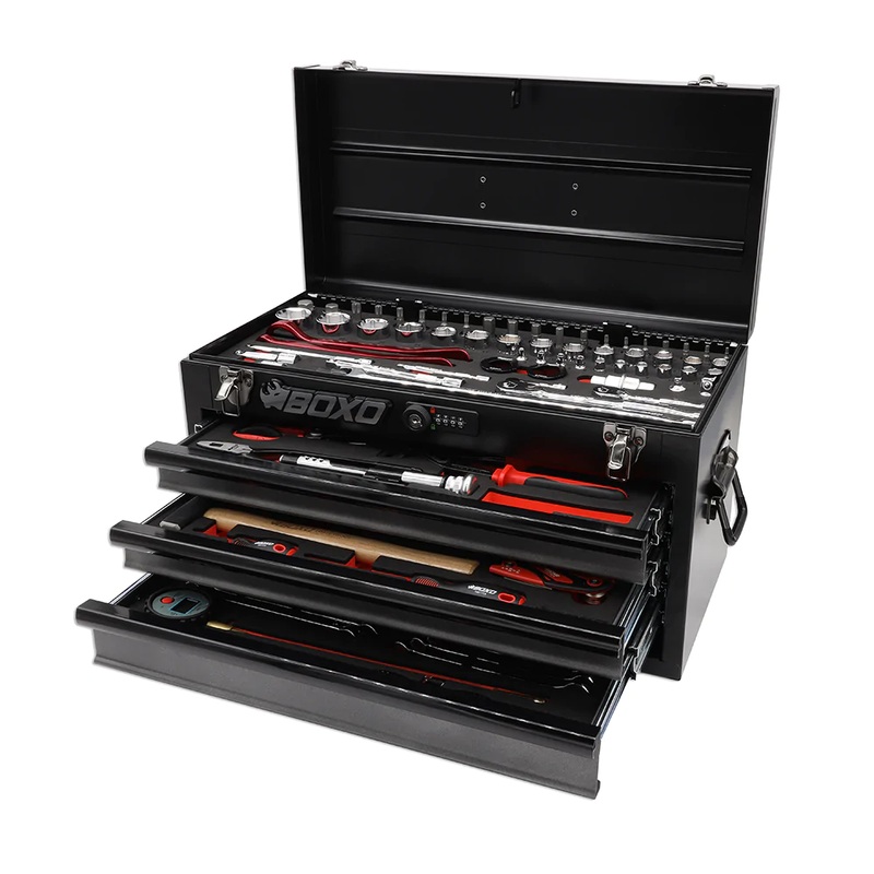 BoxoUSA 103-Piece Metric MotoBox Toolbox – Black Box