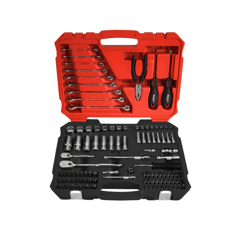 BoxoUSA 108-Piece 1/4 & 3/8 Drive SAE 6-Point Socket, Wrench & Screwdriver Tool Set